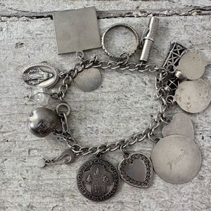 Vintage Sterling And Silver Tone Mix Charm Bracelet